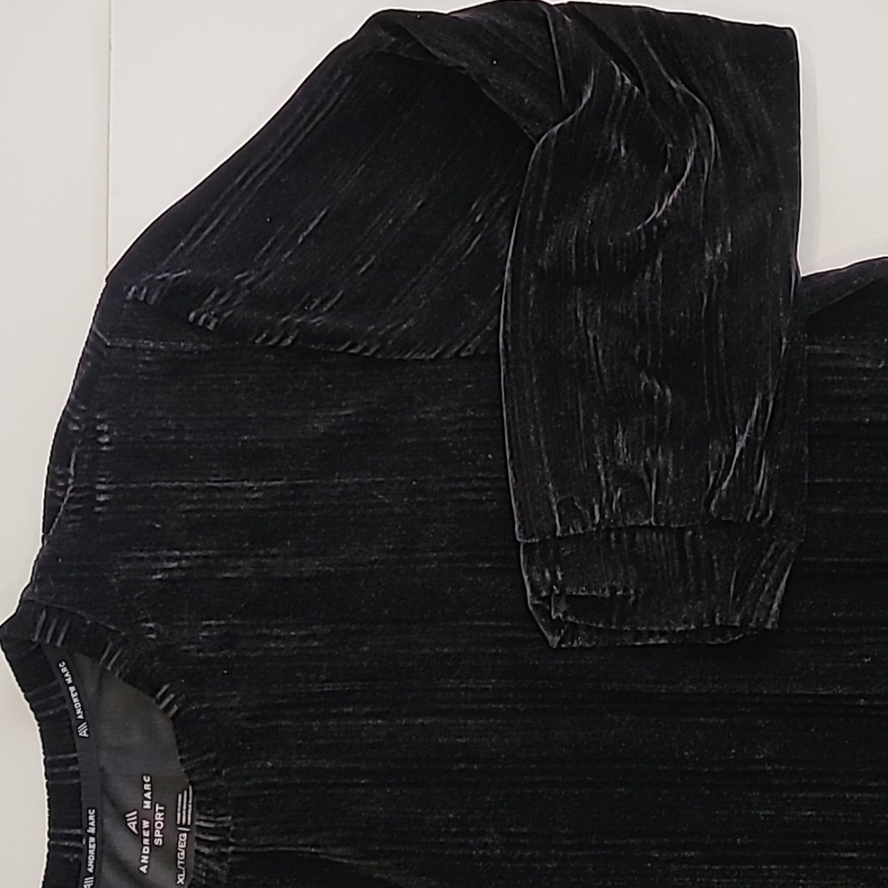 Andrew Marc Sport Velour Stripe Short Top Black XL - Picture 4 of 11